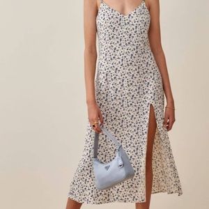 Blue & white floral criminology formation dress with slit